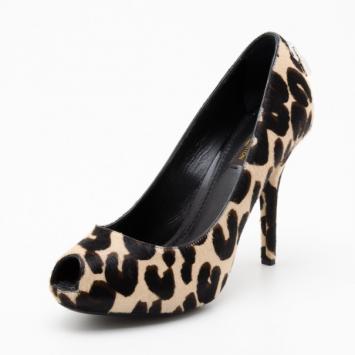 Louis Vuitton Stephen Sprouse Leopard Oh Really! Pony Hair Peep Toe Pumps Size 37.5