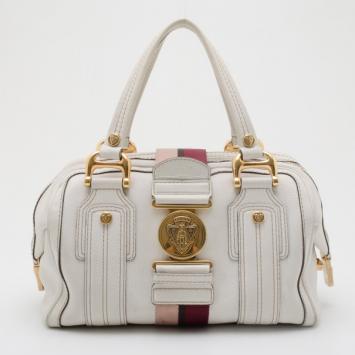 Gucci White Leather Aviatrix Medium Boston