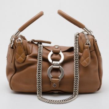 Sonia Rykiel Beige Leather Satchel with Chain Strap