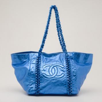 Chanel Metallic Blue Leather 'Luxe Ligne' Tote