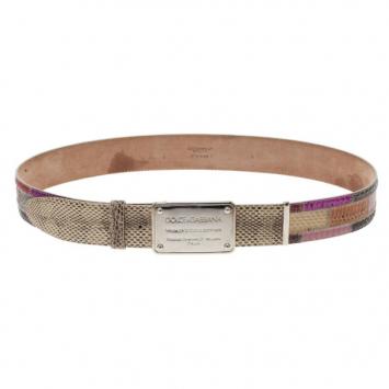 Dolce and Gabbana Python Patchwork Logo Plaque Belt 90CM