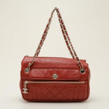 Chanel Red Perforated Leather 50s Satchel