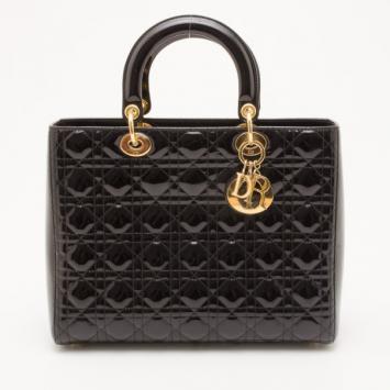 Dior Black Patent Leather Lady Dior Bag