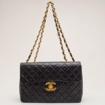 Chanel Vintage Black Lambskin XL Maxi Flap