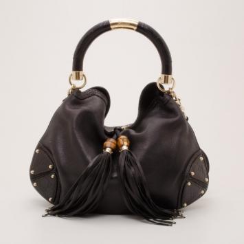Gucci Black Leather Indy Top Handle Bag