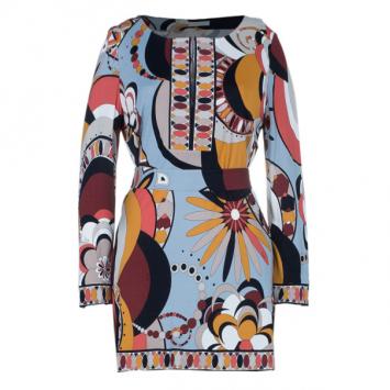 Emilio Pucci Orange Multicolor Belted Tunic Top L