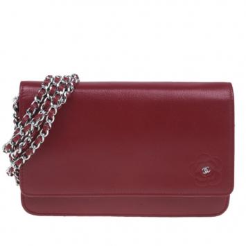 Chanel Red Leather Wallet on Chain Camellia Shoulder Bag