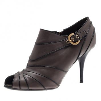 Louis Vuitton Grey Leather Marlene Peep Toe Ankle Boots Size 39