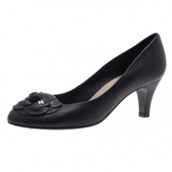 Chanel Black Leather Camellia Pumps Size 40