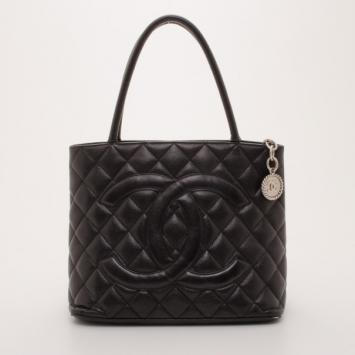 Chanel Black Quilted CC Medallion Tote 