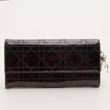 Dior Black Patent Cannage 'Lady Dior' Continental Wallet