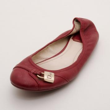 Dior Red Leather 'Padlock' Ballerina Flats Size 37