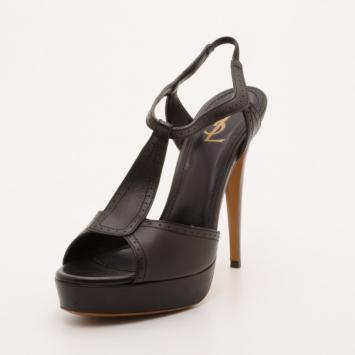 Yves Saint Laurent Black Leather Platform Sandals Size 41