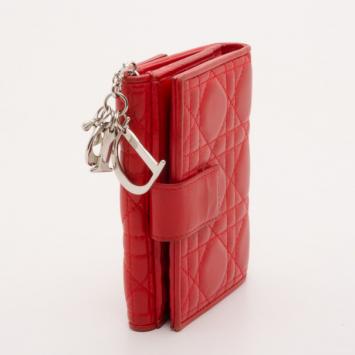 Dior Red 'Lady Dior' French Wallet