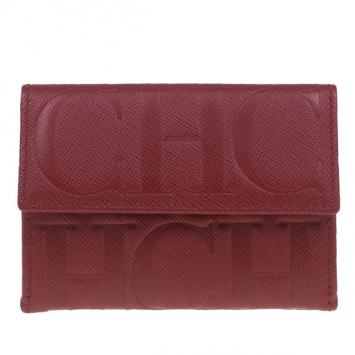 Carolina Herrera Red Monogram Leather Card Holder
