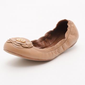 Tory Burch Tan 'Shelby' Ballerina Flats Size 37.5