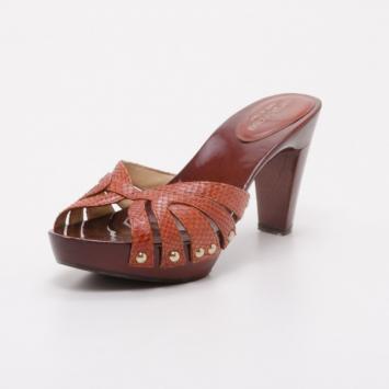 Sergio Rossi Brown Snakeskin Slide Clogs Size 36