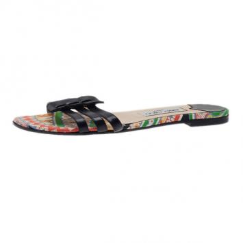 Jimmy Choo Black Leather Flat Slides Size 38