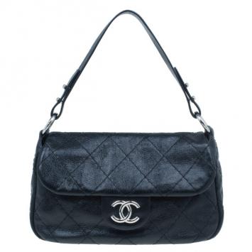 Chanel Black Glazed Caviar Small On The Road Shoulder Bag