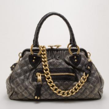 Marc Jacobs Dark Grey Quilted Stam with Ostrich Trim