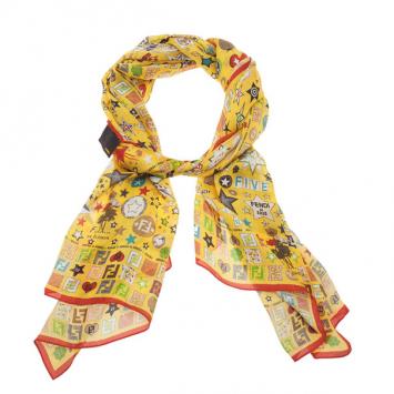 Fendi Yellow Star Print Silk Stole