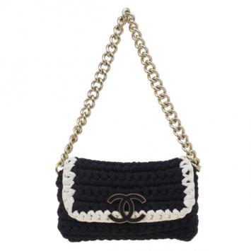 Chanel Black Fancy Crochet Black Flap Bag