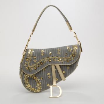 Dior Grey Sequins Limited Edition Saddle Bag