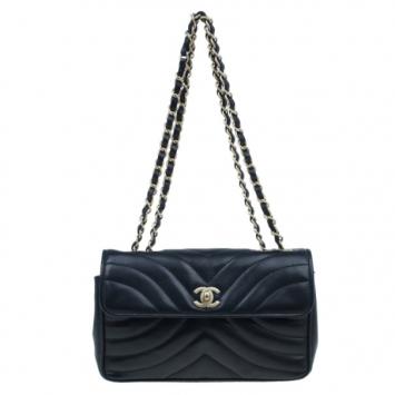 Chanel Black Lambskin Chevron Flap Bag