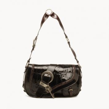 Dior Croc Print Patent Gaucho Flap Bag