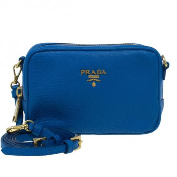 Prada Blue Calfskin Mini Zip Crossbody Bag