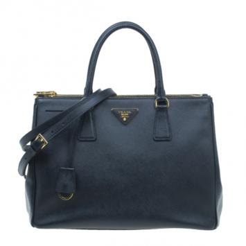 Prada Black Saffiano Double Lux Tote