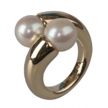 Cartier Vintage Toi et Moi Pearl 18K Yellow Gold Ring Size 50