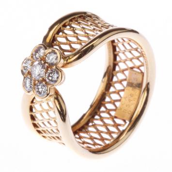 Van Cleef & Arpels Fleurette 18K Yellow Gold Diamond Ring Size 54