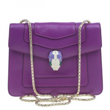 Bvlgari Purple Calfskin Serpenti Small Flap Bag