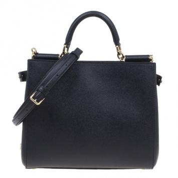 Dolce and Gabbana Black Leather Miss Sicily Tote