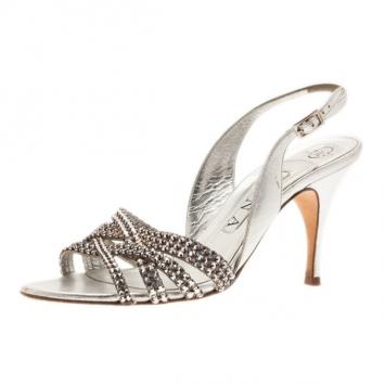 Gina Silver Crystal Slingback Sandals Size 38