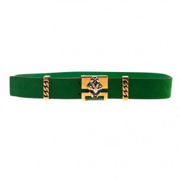 Gucci Green Suede Tiger Buckle Belt 90CM