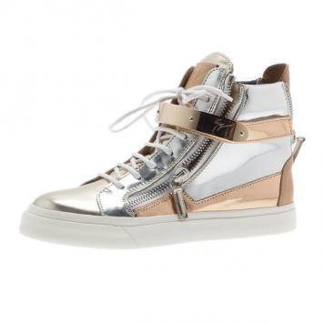 Giuseppe Zanotti Metallic Leather High Top Sneakers Size 37.5