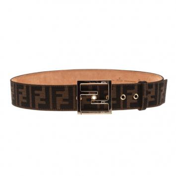 Fendi Brown Zucca Canvas FF Unisex Buckle Belt 85CM