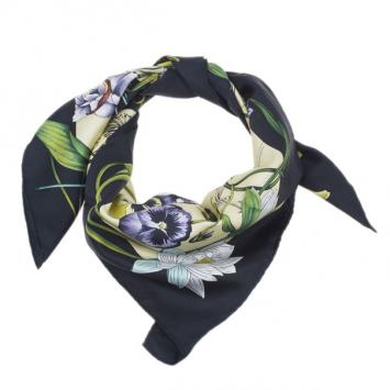 Gucci Black and Yellow Floral Silk Square Scarf