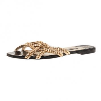 Gina Gold Jewled Flat Sandals Size 37.5
