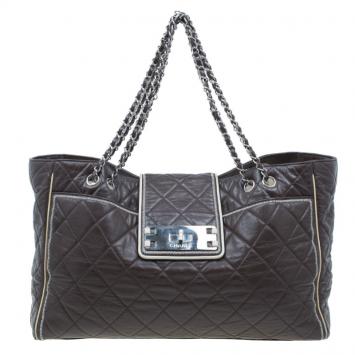 Chanel Brown Quilted Leather East/West Large Shopping Tote