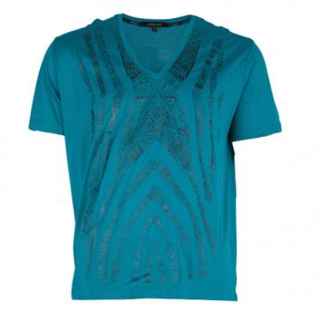 Pre Owned Roberto Cavalli Turquoise Abstract Print Men's T-Shirt XXL