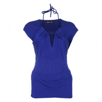 Roberto Cavalli Blue Chiffon Jersey Top M