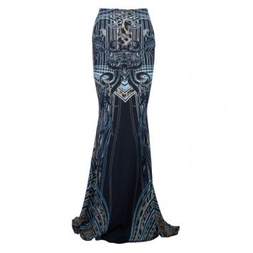 Roberto Cavalli Brown Printed Silk Fishtail Long Skirt S