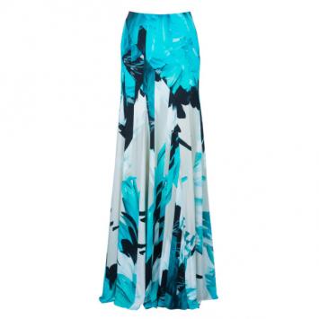 Roberto Cavalli Blue Tonal Silk Maxi Skirt M