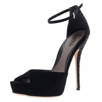 Gucci Black Suede Studded Ankle Strap Platform Sandals Size 37.5