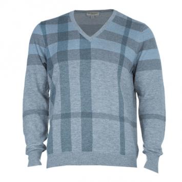 Pre Owned Burberry Men's V-Neck Check Knit Sweater L