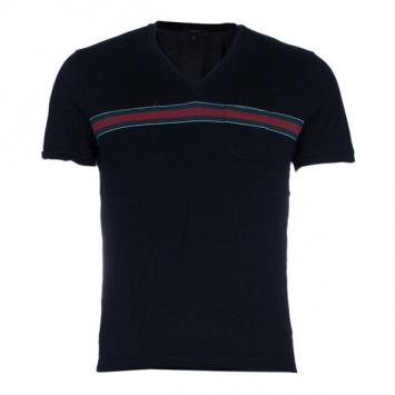 Pre Owned Gucci Men's Black Stripe Detail V-Neck T-Shirt XL