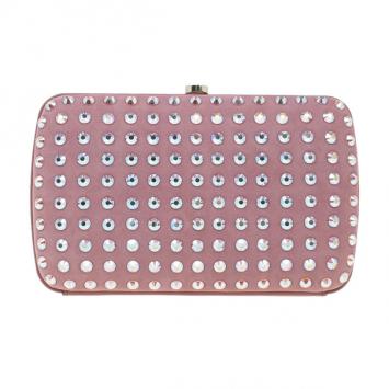 Gucci Pink Crystal Studs Suede Broadway Clutch